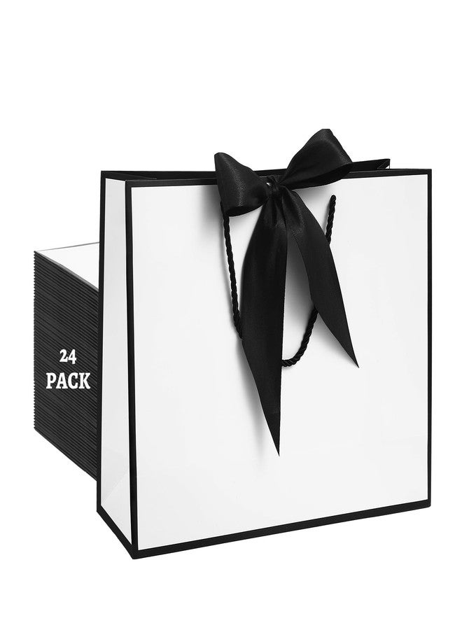 VZZNN 24 Pcs Gift Bags With Handles 12.6x9.8x 4.3in Medium Large Gift Bag with Bow Ribbon Portable Paper Bags for Wedding Thanksgiving Christmas Birthday Housewarming Gifts Bridesmaid Gift Bag White-Black - Image 1